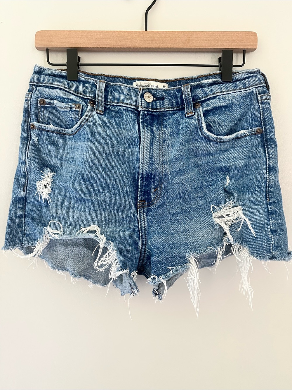 Abercrombie & Fitch Mom High Rise Distressed Denim Cutoff Shorts
